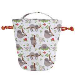 Seamless Pattern With Cute Sloths Sleep More Drawstring Bucket Bag by Vaneshart