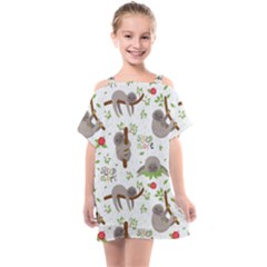 Seamless Pattern With Cute Sloths Sleep More Kids  One Piece Chiffon Dress by Vaneshart