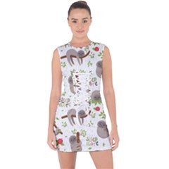 Seamless Pattern With Cute Sloths Sleep More Lace Up Front Bodycon Dress by Vaneshart