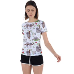 Seamless Pattern With Cute Sloths Sleep More Back Circle Cutout Sports Tee