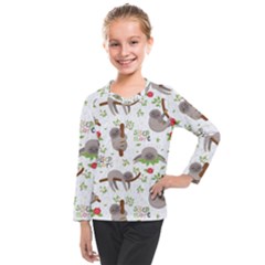 Seamless Pattern With Cute Sloths Sleep More Kids  Long Mesh Tee