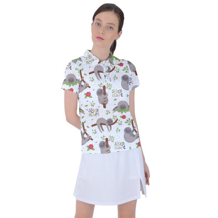 Seamless Pattern With Cute Sloths Sleep More Women s Polo Tee