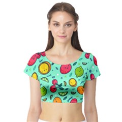 Various Fruits With Faces Seamless Pattern Short Sleeve Crop Top by Vaneshart