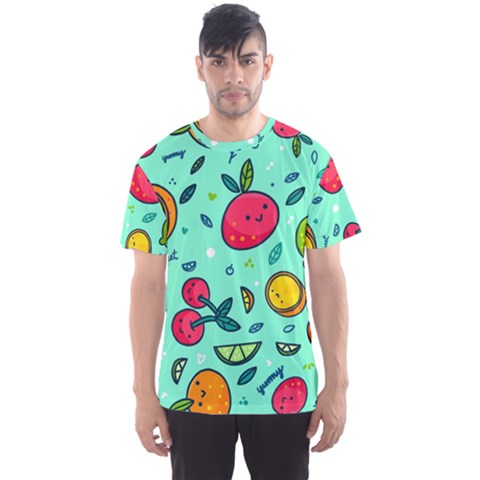 Various Fruits With Faces Seamless Pattern Men s Sports Mesh Tee by Vaneshart