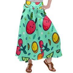 Various Fruits With Faces Seamless Pattern Satin Palazzo Pants by Vaneshart