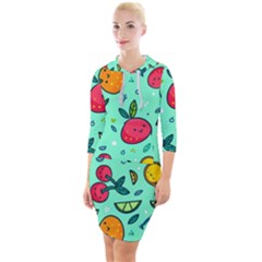 Various Fruits With Faces Seamless Pattern Quarter Sleeve Hood Bodycon Dress by Vaneshart