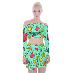 Various Fruits With Faces Seamless Pattern Off Shoulder Top With Mini Skirt Set by Vaneshart