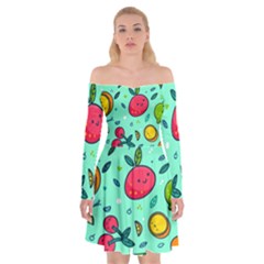 Various Fruits With Faces Seamless Pattern Off Shoulder Skater Dress by Vaneshart