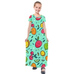 Various Fruits With Faces Seamless Pattern Kids  Short Sleeve Maxi Dress by Vaneshart