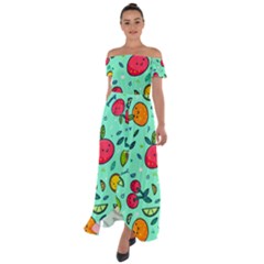 Various Fruits With Faces Seamless Pattern Off Shoulder Open Front Chiffon Dress by Vaneshart