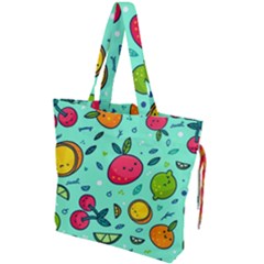 Various Fruits With Faces Seamless Pattern Drawstring Tote Bag by Vaneshart