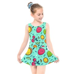 Various Fruits With Faces Seamless Pattern Kids  Skater Dress Swimsuit by Vaneshart