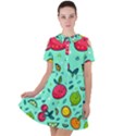 Various Fruits With Faces Seamless Pattern Short Sleeve Shoulder Cut Out Dress  View1