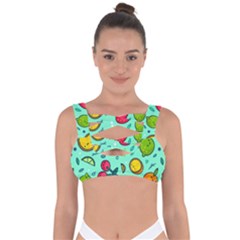 Various Fruits With Faces Seamless Pattern Bandaged Up Bikini Top by Vaneshart