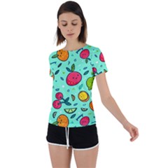 Various Fruits With Faces Seamless Pattern Back Circle Cutout Sports Tee by Vaneshart