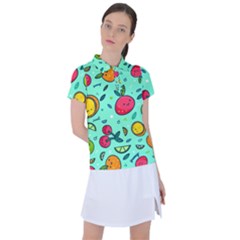 Various Fruits With Faces Seamless Pattern Women s Polo Tee