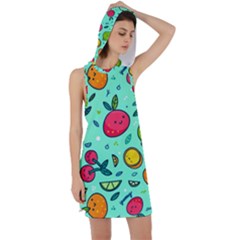 Various Fruits With Faces Seamless Pattern Racer Back Hoodie Dress