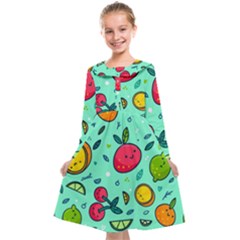 Various Fruits With Faces Seamless Pattern Kids  Midi Sailor Dress by Vaneshart