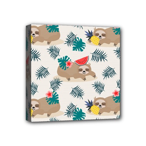 Cute Lazy Sloth Summer Fruit Seamless Pattern Mini Canvas 4  X 4  (stretched) by Vaneshart