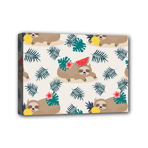 Cute Lazy Sloth Summer Fruit Seamless Pattern Mini Canvas 7  X 5  (stretched) by Vaneshart