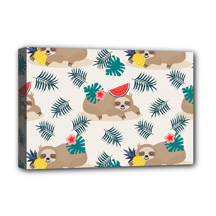 Cute Lazy Sloth Summer Fruit Seamless Pattern Deluxe Canvas 18  x 12  (Stretched)