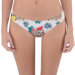 Cute Lazy Sloth Summer Fruit Seamless Pattern Reversible Hipster Bikini Bottoms by Vaneshart