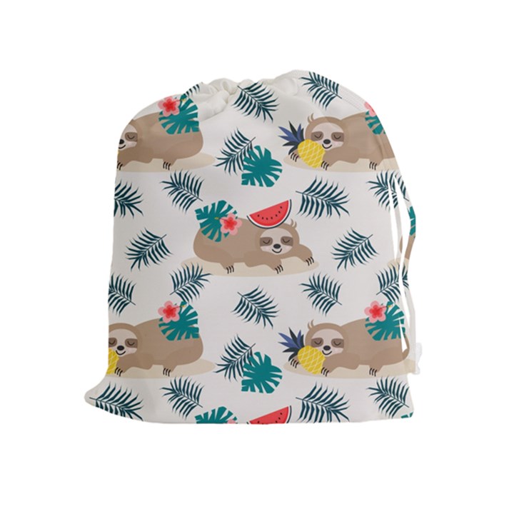 Cute Lazy Sloth Summer Fruit Seamless Pattern Drawstring Pouch (XL)