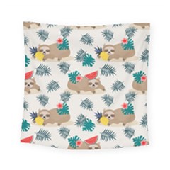 Cute Lazy Sloth Summer Fruit Seamless Pattern Square Tapestry (small) by Vaneshart