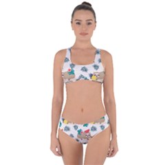 Cute Lazy Sloth Summer Fruit Seamless Pattern Criss Cross Bikini Set by Vaneshart