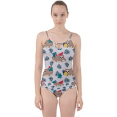 Cute Lazy Sloth Summer Fruit Seamless Pattern Cut Out Top Tankini Set by Vaneshart