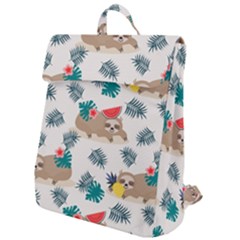 Cute Lazy Sloth Summer Fruit Seamless Pattern Flap Top Backpack by Vaneshart