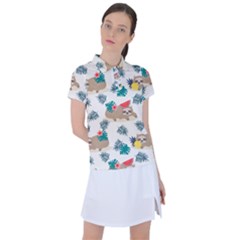 Cute Lazy Sloth Summer Fruit Seamless Pattern Women s Polo Tee