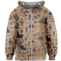 Vintage Tribal Seamless Pattern With Ethnic Motifs Kids  Zipper Hoodie Without Drawstring