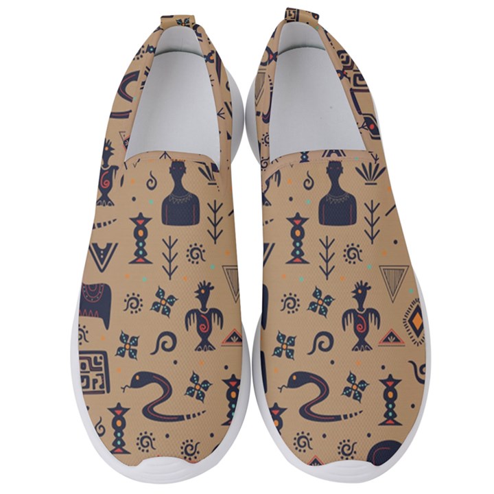 Vintage Tribal Seamless Pattern With Ethnic Motifs Men s Slip On Sneakers