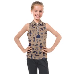 Vintage Tribal Seamless Pattern With Ethnic Motifs Kids  Sleeveless Polo Tee