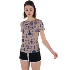 Vintage Tribal Seamless Pattern With Ethnic Motifs Back Circle Cutout Sports Tee