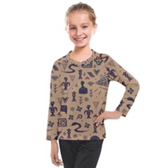 Vintage Tribal Seamless Pattern With Ethnic Motifs Kids  Long Mesh Tee