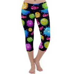 Seamless Background With Colorful Virus Capri Yoga Leggings by Vaneshart