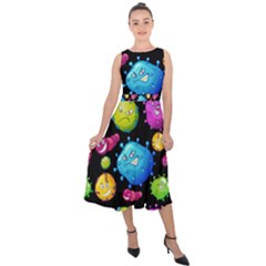 Seamless Background With Colorful Virus Midi Tie-back Chiffon Dress by Vaneshart