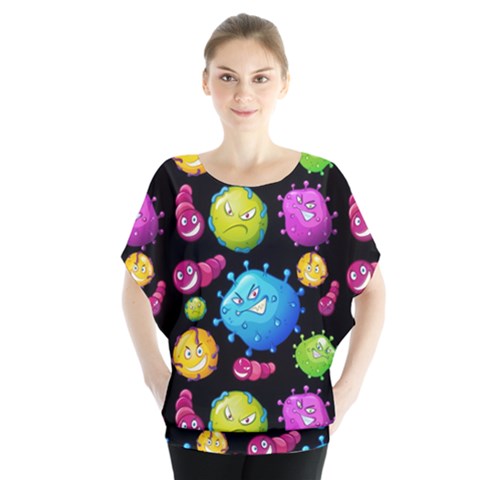 Seamless Background With Colorful Virus Batwing Chiffon Blouse by Vaneshart