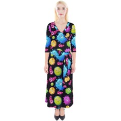 Seamless Background With Colorful Virus Quarter Sleeve Wrap Maxi Dress