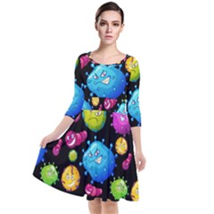 Seamless Background With Colorful Virus Quarter Sleeve Waist Band Dress by Vaneshart