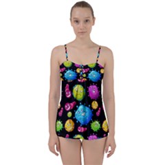 Seamless Background With Colorful Virus Babydoll Tankini Set by Vaneshart