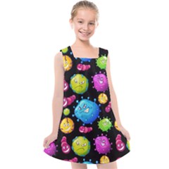 Seamless Background With Colorful Virus Kids  Cross Back Dress by Vaneshart