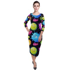 Seamless Background With Colorful Virus Quarter Sleeve Midi Velour Bodycon Dress by Vaneshart