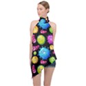 Seamless Background With Colorful Virus Halter Asymmetric Satin Top View1