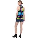 Seamless Background With Colorful Virus Halter Asymmetric Satin Top View2