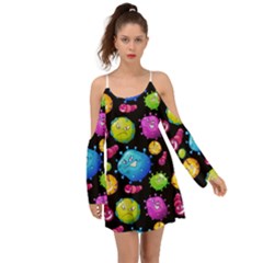 Seamless Background With Colorful Virus Kimono Sleeves Boho Dress by Vaneshart