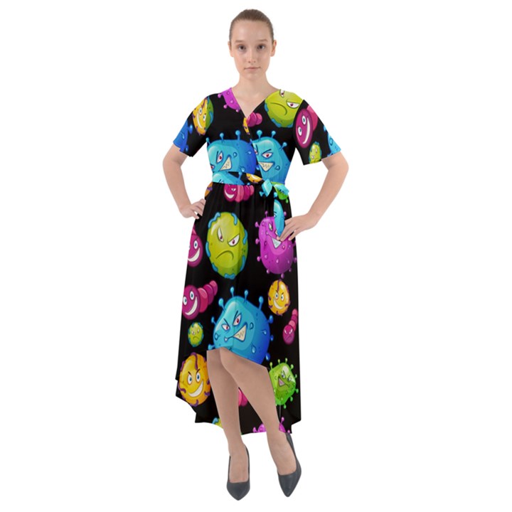 Seamless Background With Colorful Virus Front Wrap High Low Dress