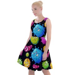 Seamless Background With Colorful Virus Knee Length Skater Dress by Vaneshart